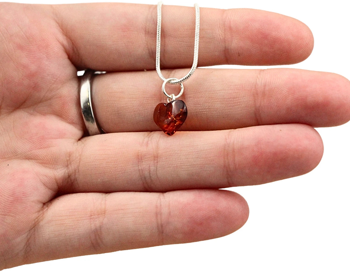 Bärnsten hjärta hänge, mini, 925 silver