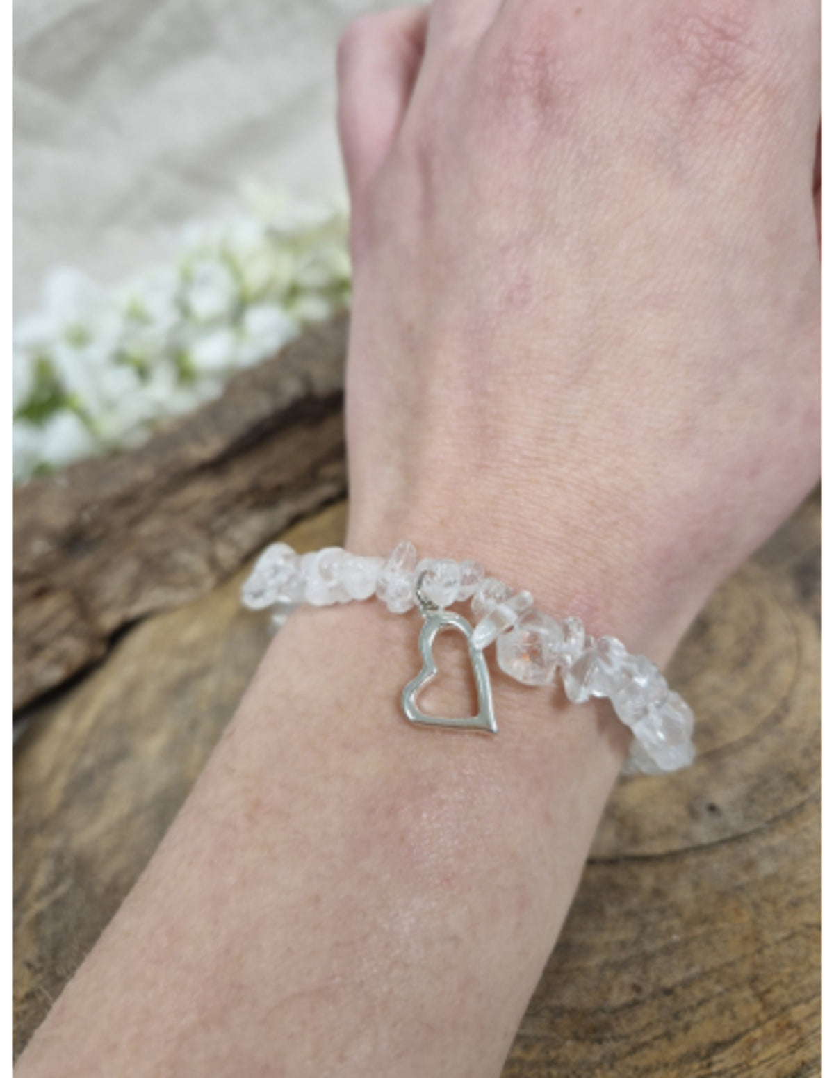 Bergkristall armband med hjärtberlock, splitstenar