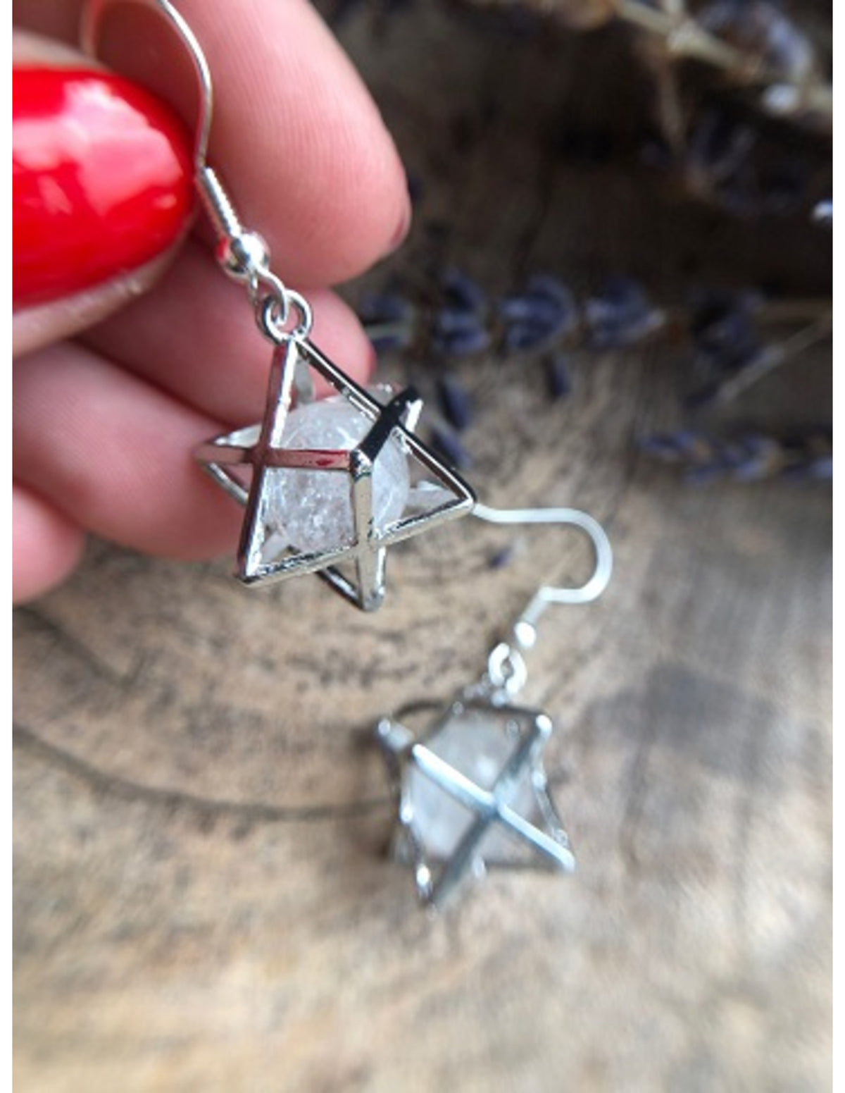 Bergkristall smyckesset, merkabah, hänge och örhängen