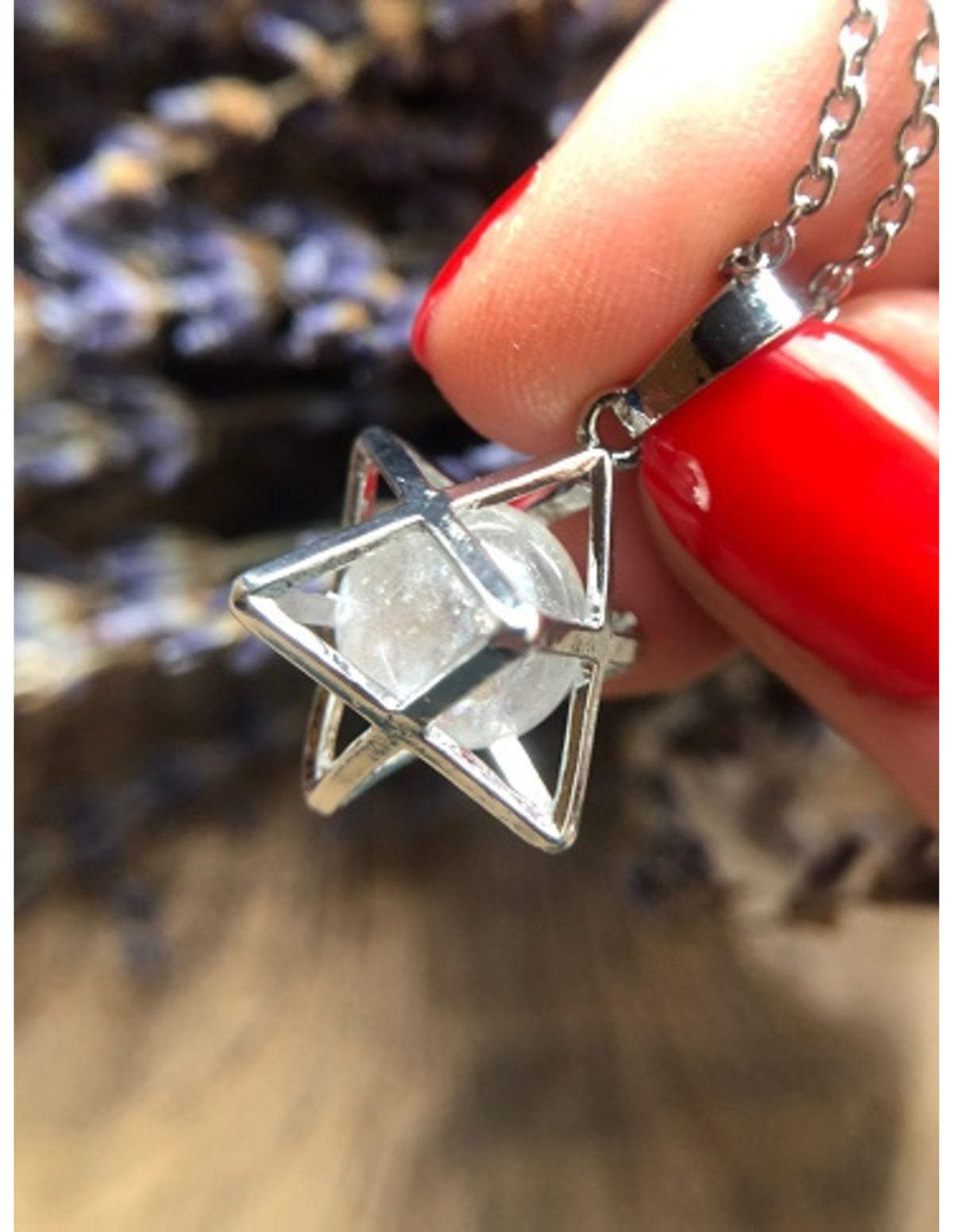 Bergkristall smyckesset, merkabah, hänge och örhängen
