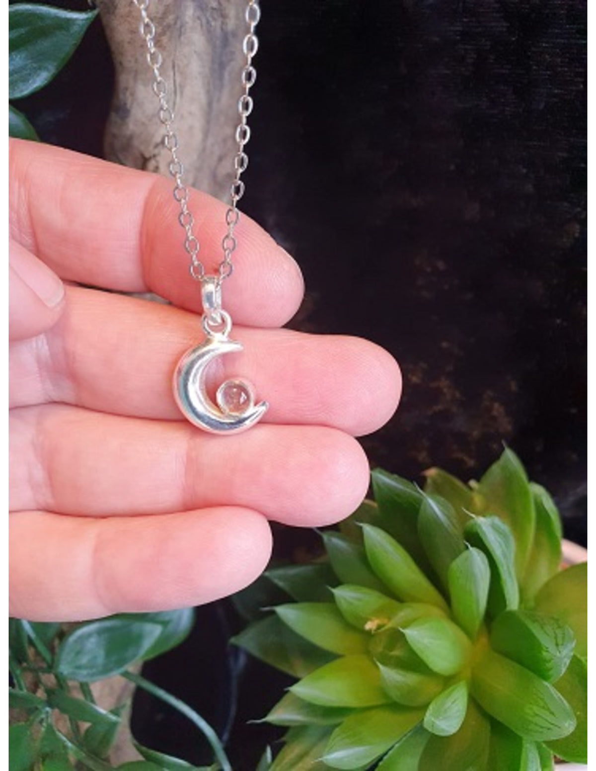 Bergkristall hänge i silver, måne, 2,3 cm