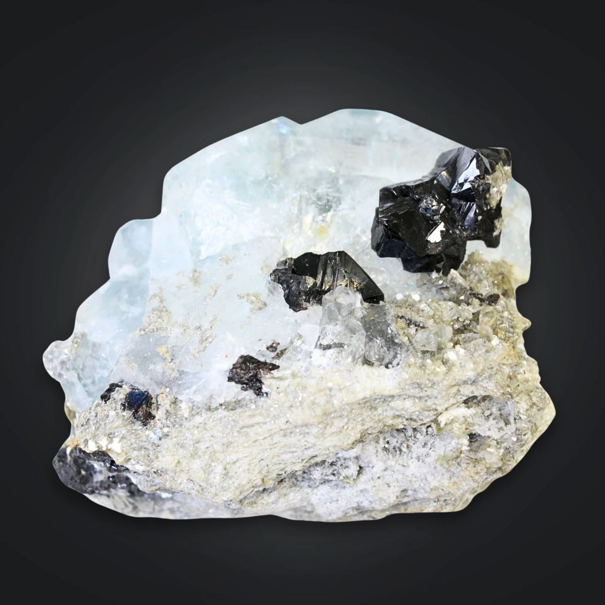 Akvamarin mineralprov med kassiterit på muskovit, 9,2 cm, nr 4