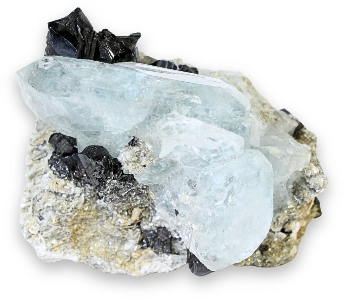 Akvamarin mineralprov med kassiterit på muskovit, 9,2 cm, nr 4