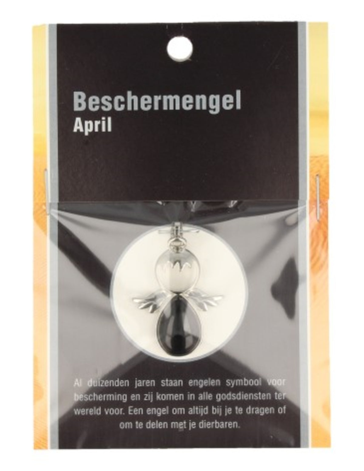 Obsidian ängel hänge, silverfärgad, april, på kort