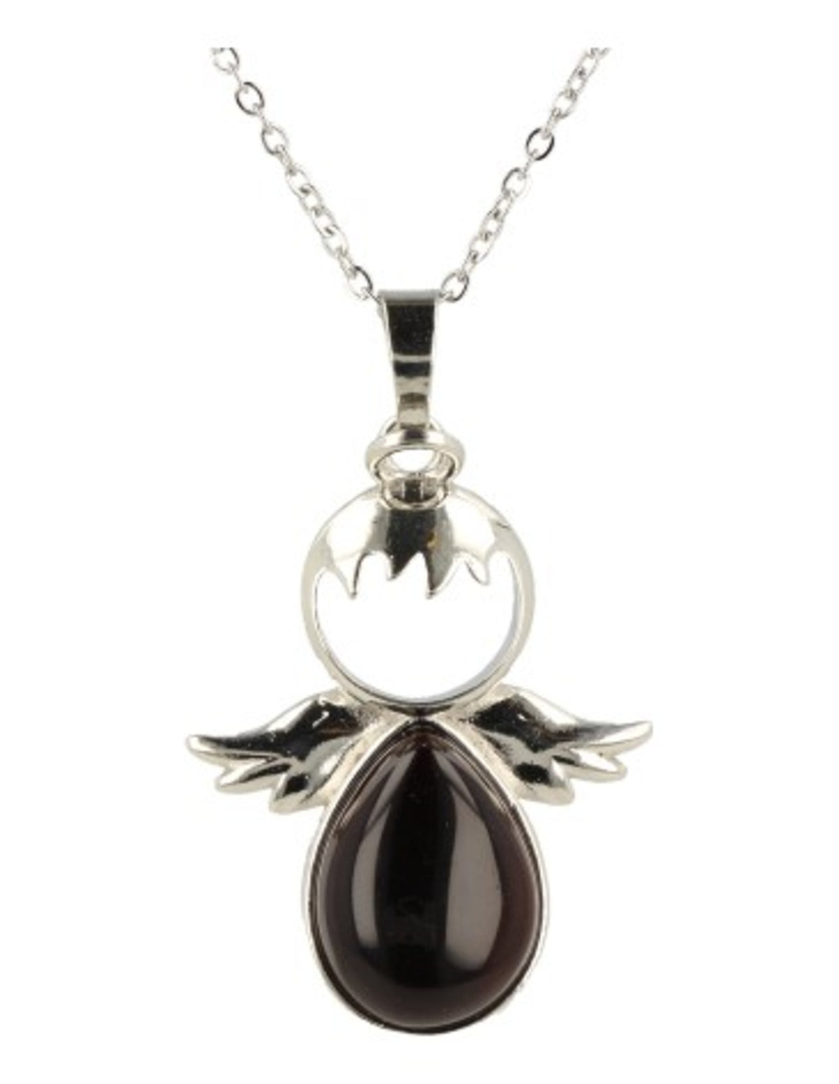 Obsidian ängel hänge, svart och silverfärgad, april, löst