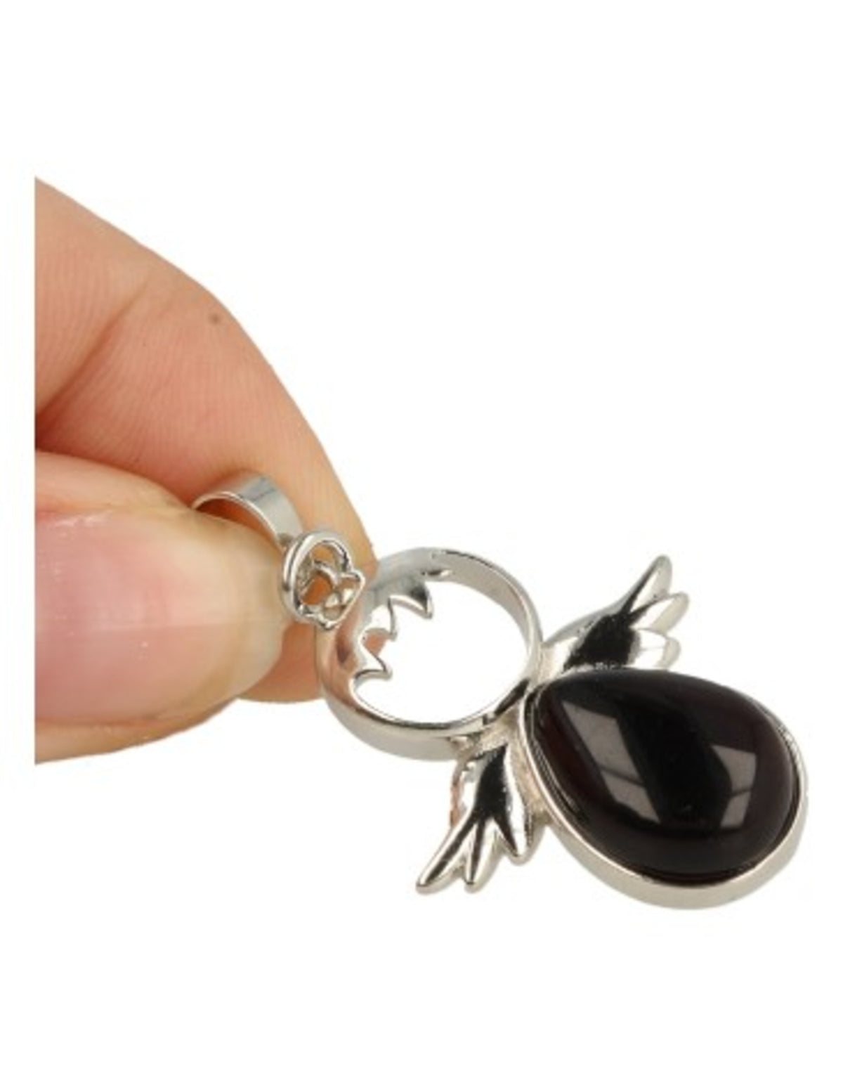 Obsidian ängel hänge, svart och silverfärgad, april, löst