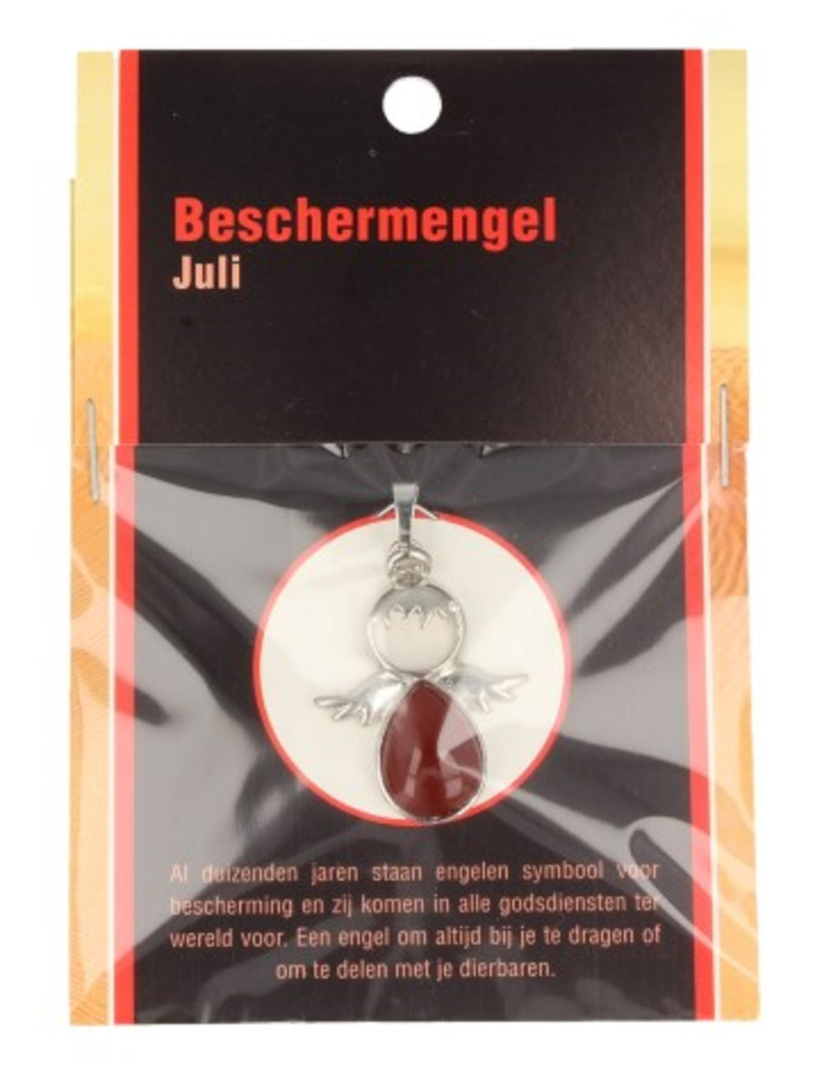 Karneol skyddsängel hänge, juli, 3,5 cm, På kort