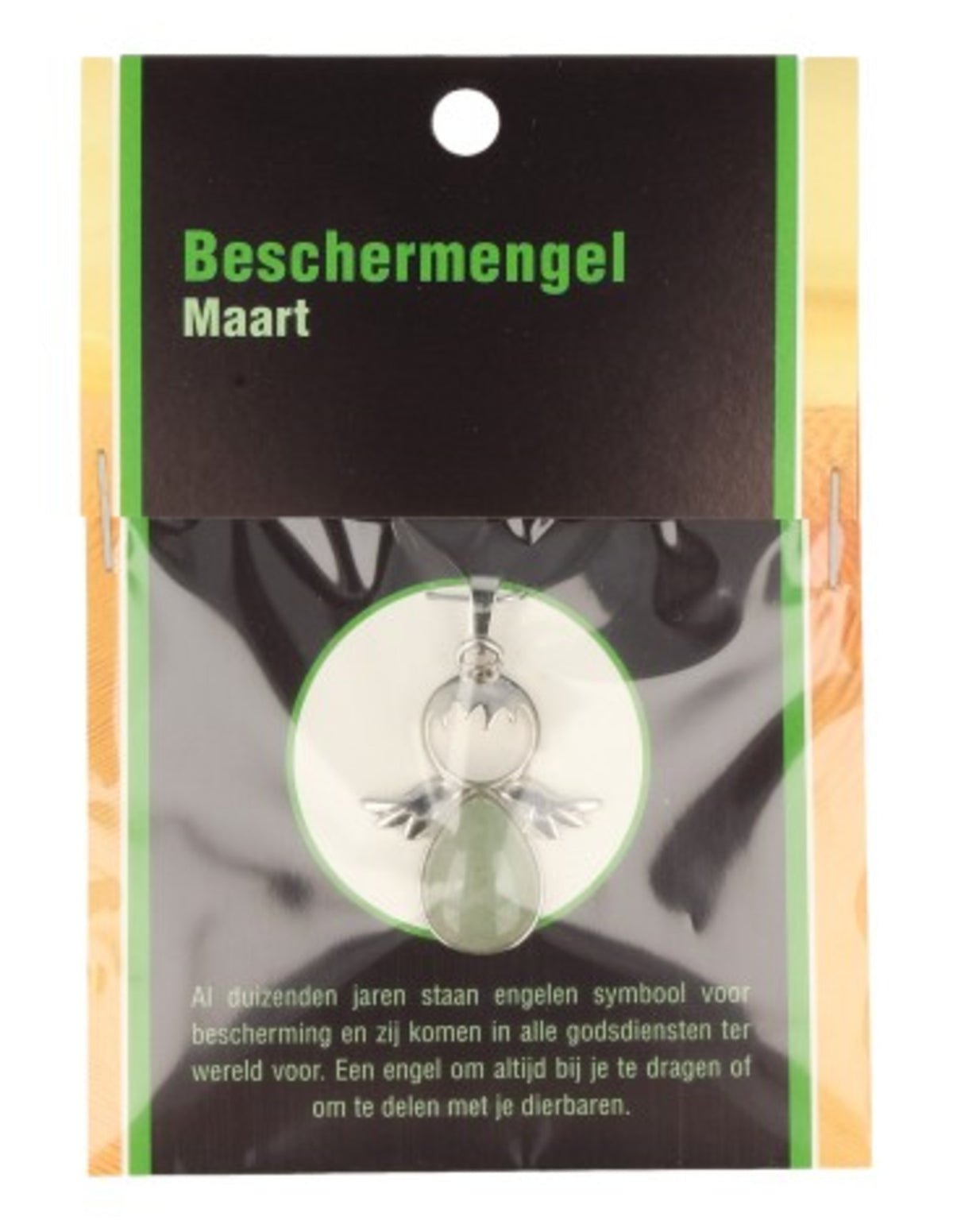 Grön aventurin skyddsängel hänge, mars, 3,5 cm, På kort