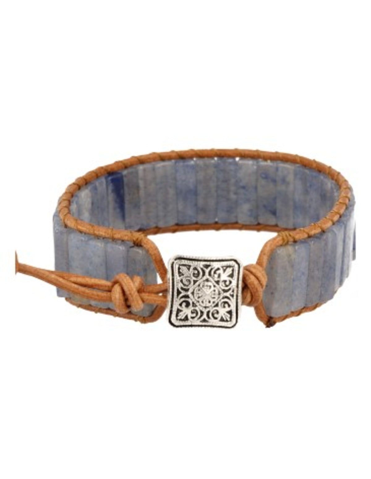 Blå kvarts armband i läder, gipsy