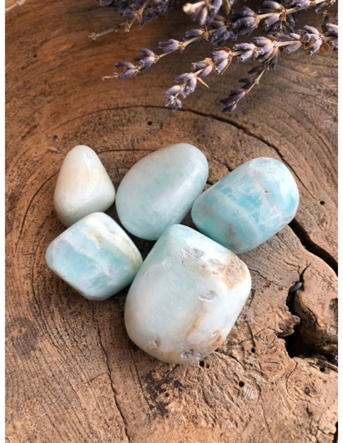 Blå kalcit trumlade stenar, Caribbean blue, 200 g