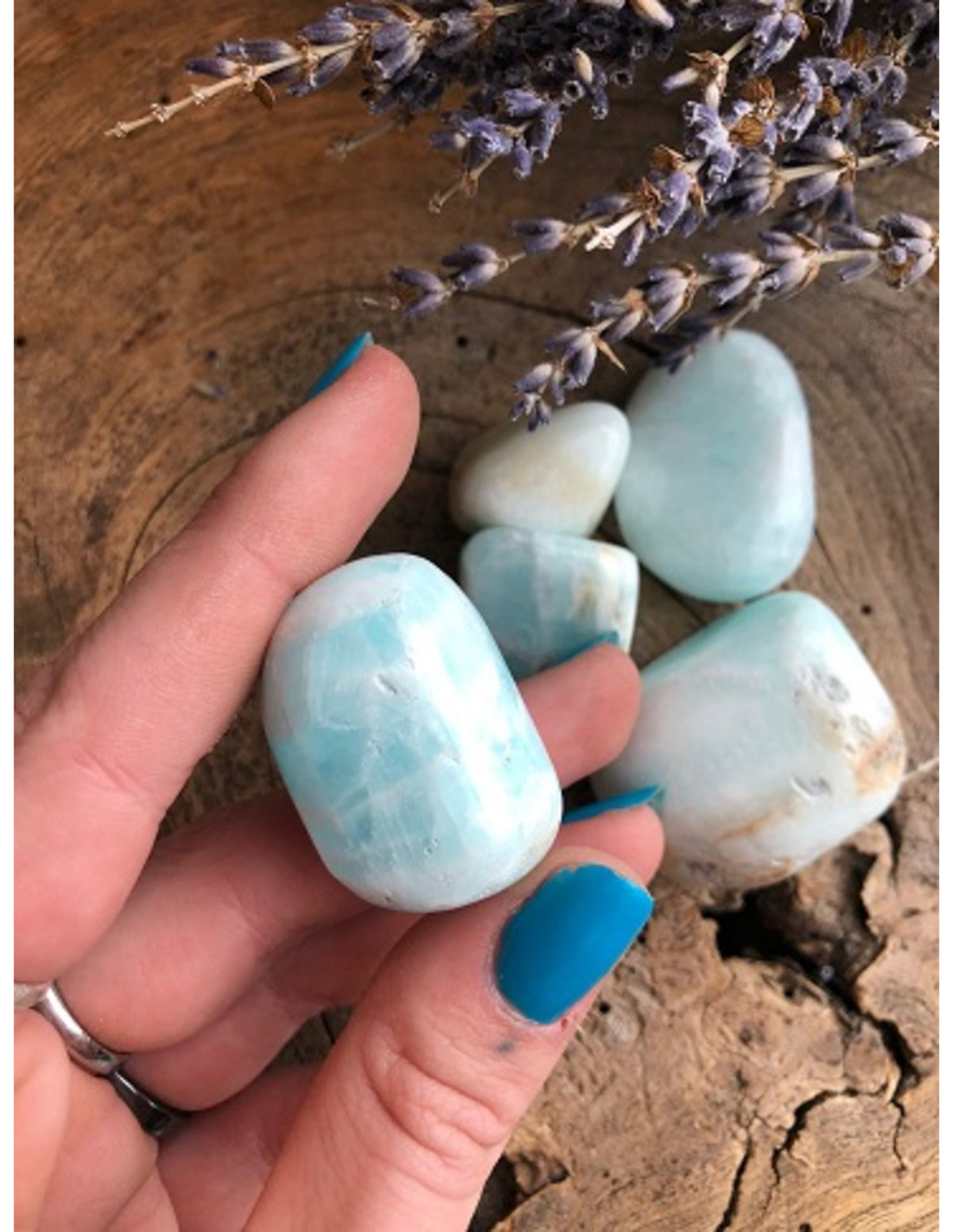 Blå kalcit trumlade stenar, Caribbean blue, 200 g