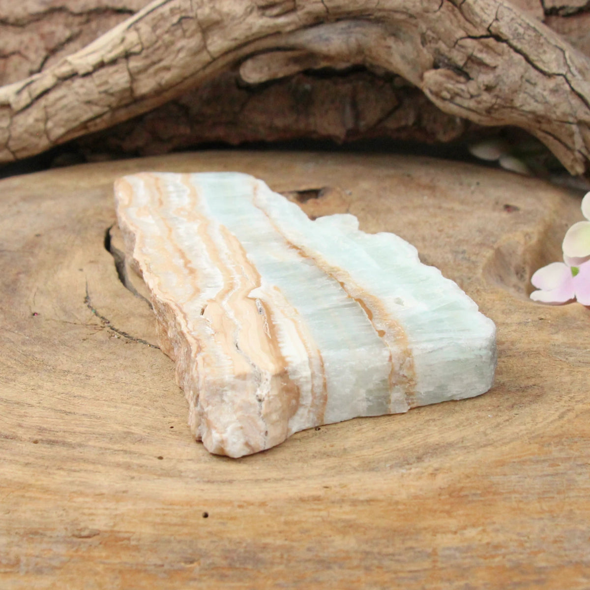 Blå kalcit skiva, Caribbean blue, 8,5 x 16 cm, nr 08