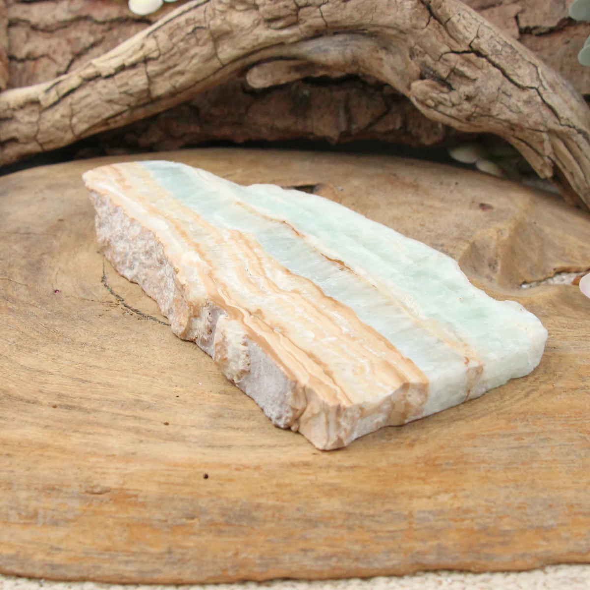 Blå kalcit skiva, Caribbean blue, 9,2 x 17,5 cm, nr 09