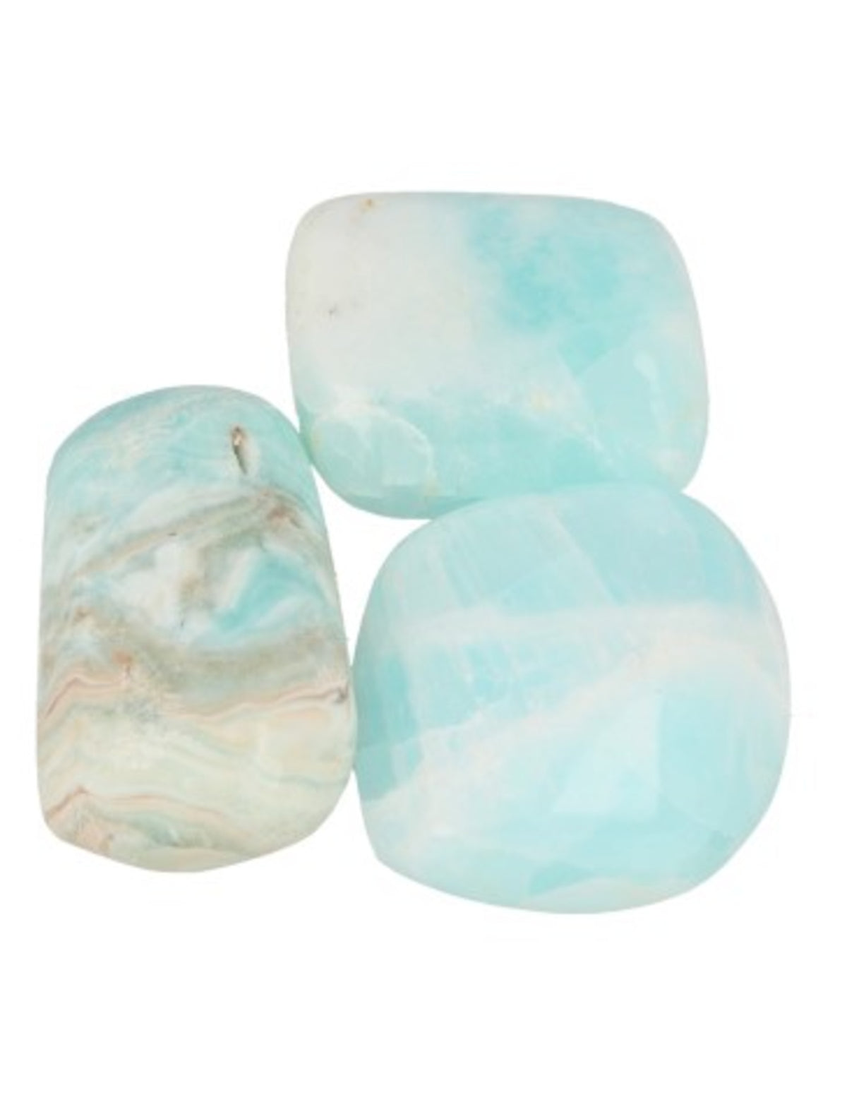 Blå kalcit trumlade stenar, Caribbean blue, 3 st, ca 30 mm