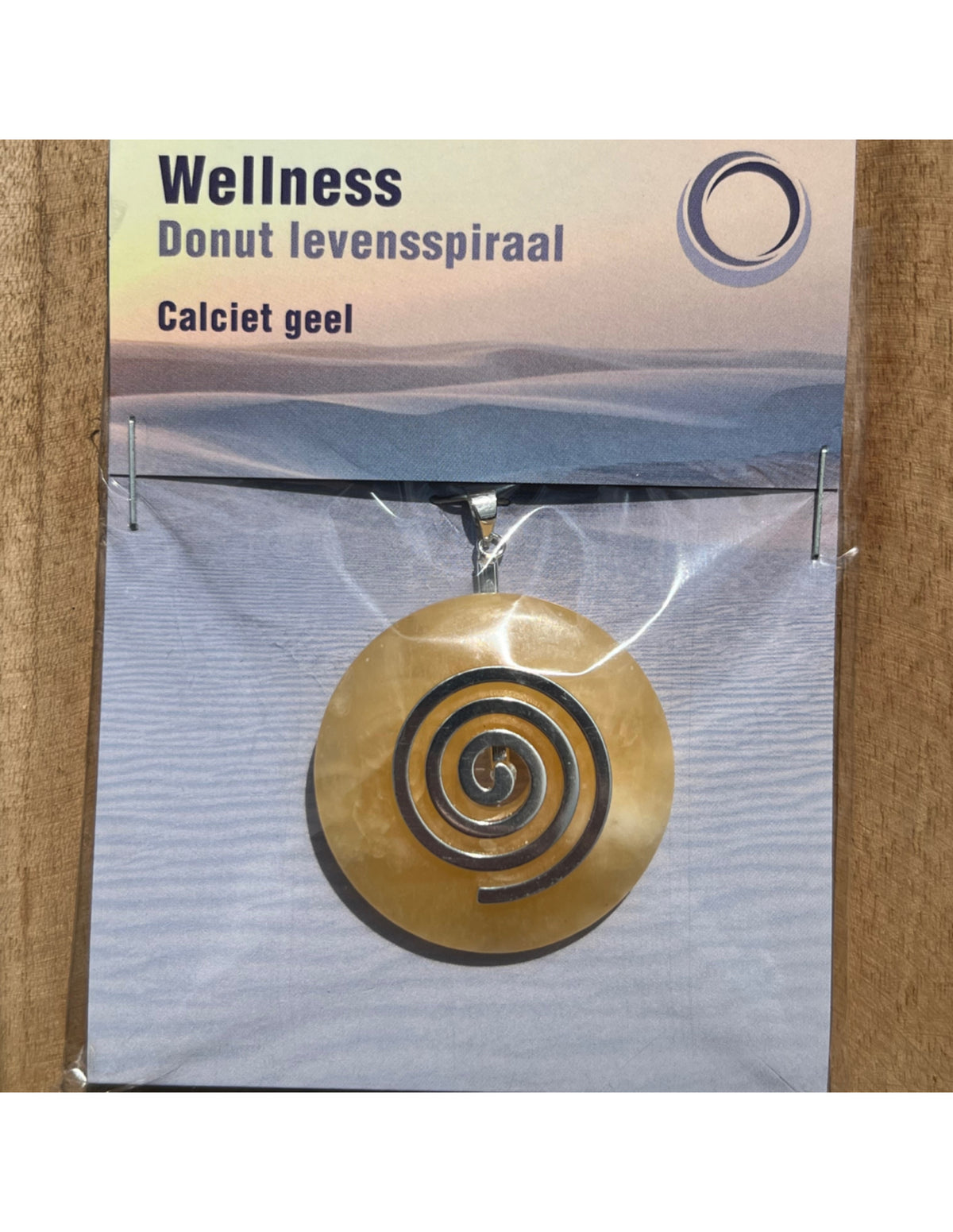 Gul kalcit donut med levensspiral, 4 cm