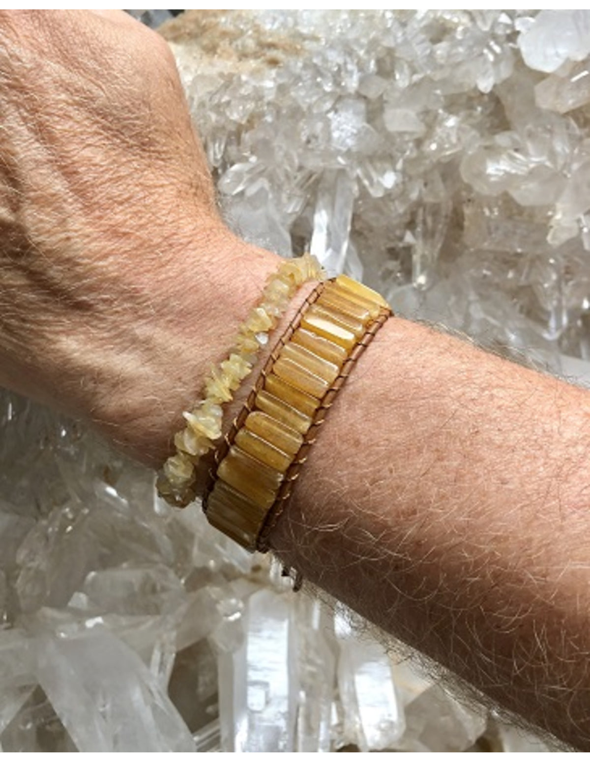 Gul kalcit armband i läder, gipsy-stil, 20, 22 eller 25 cm