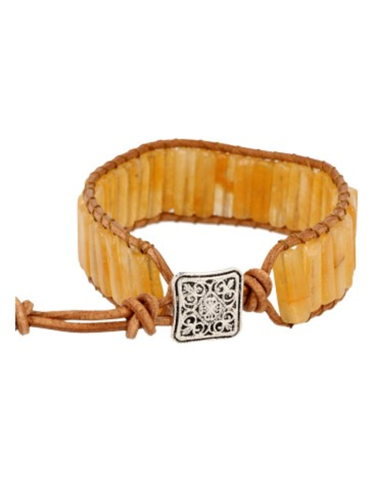 Gul kalcit armband i läder, gipsy-stil, 20, 22 eller 25 cm