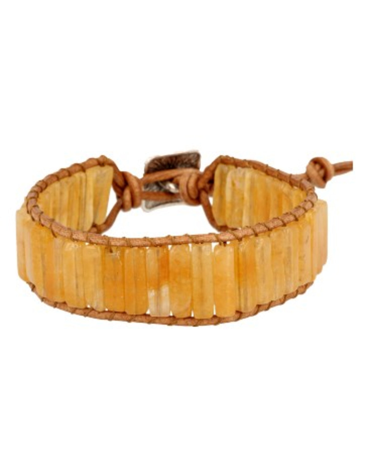 Gul kalcit armband i läder, gipsy-stil, 20, 22 eller 25 cm