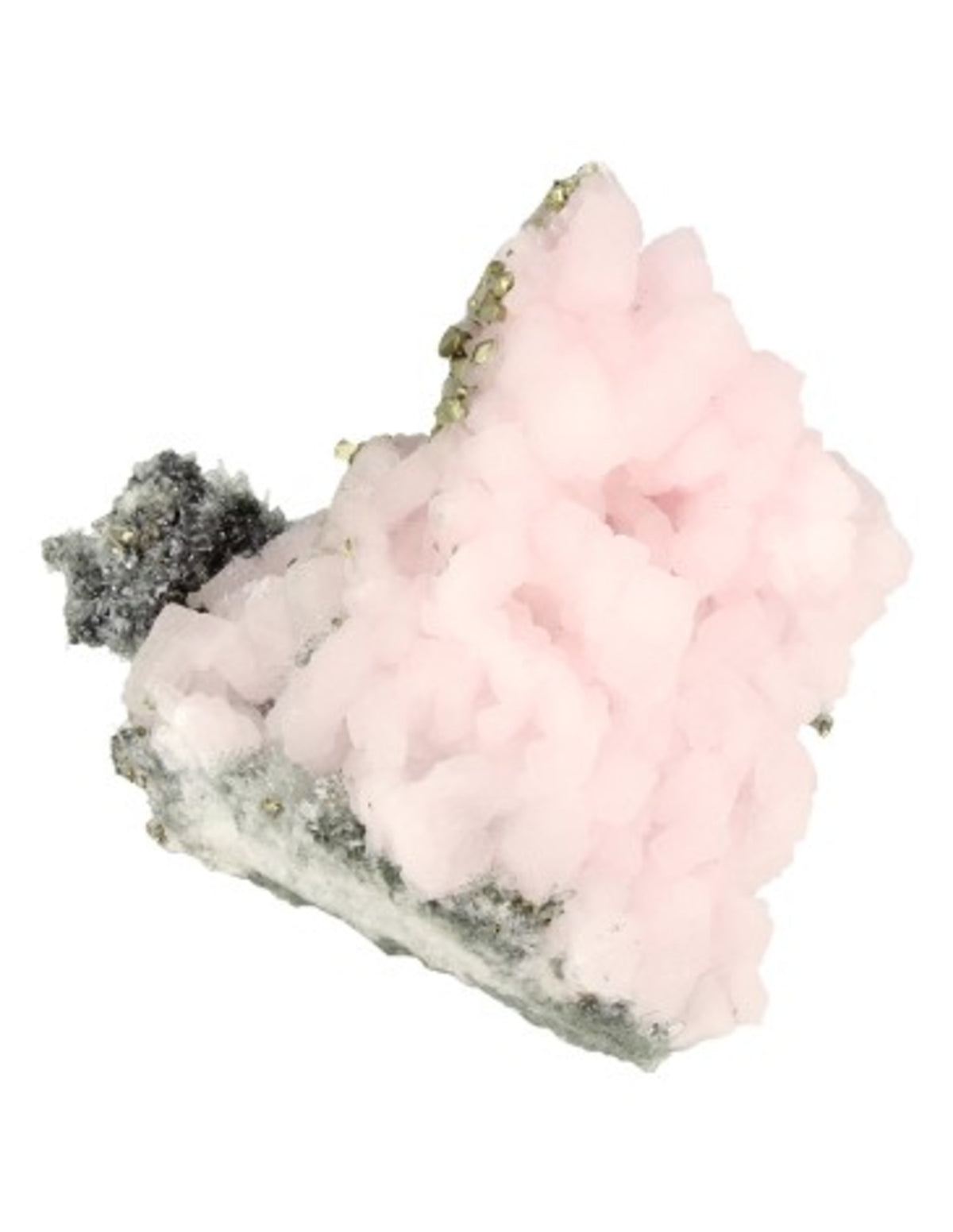 Mangankalcit mineralprov med bergkristall och pyrit, nr 128