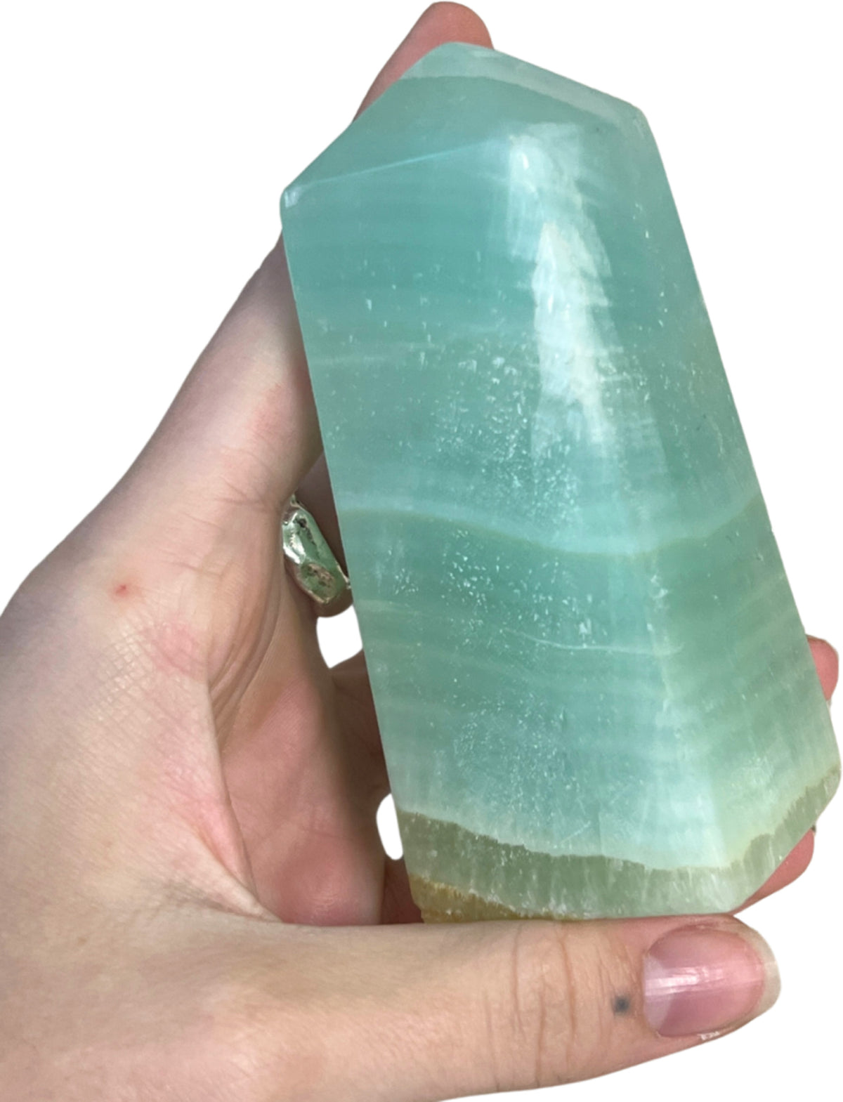 Grön kalcit obelisk, pistagegrön, 10 cm, nr 01