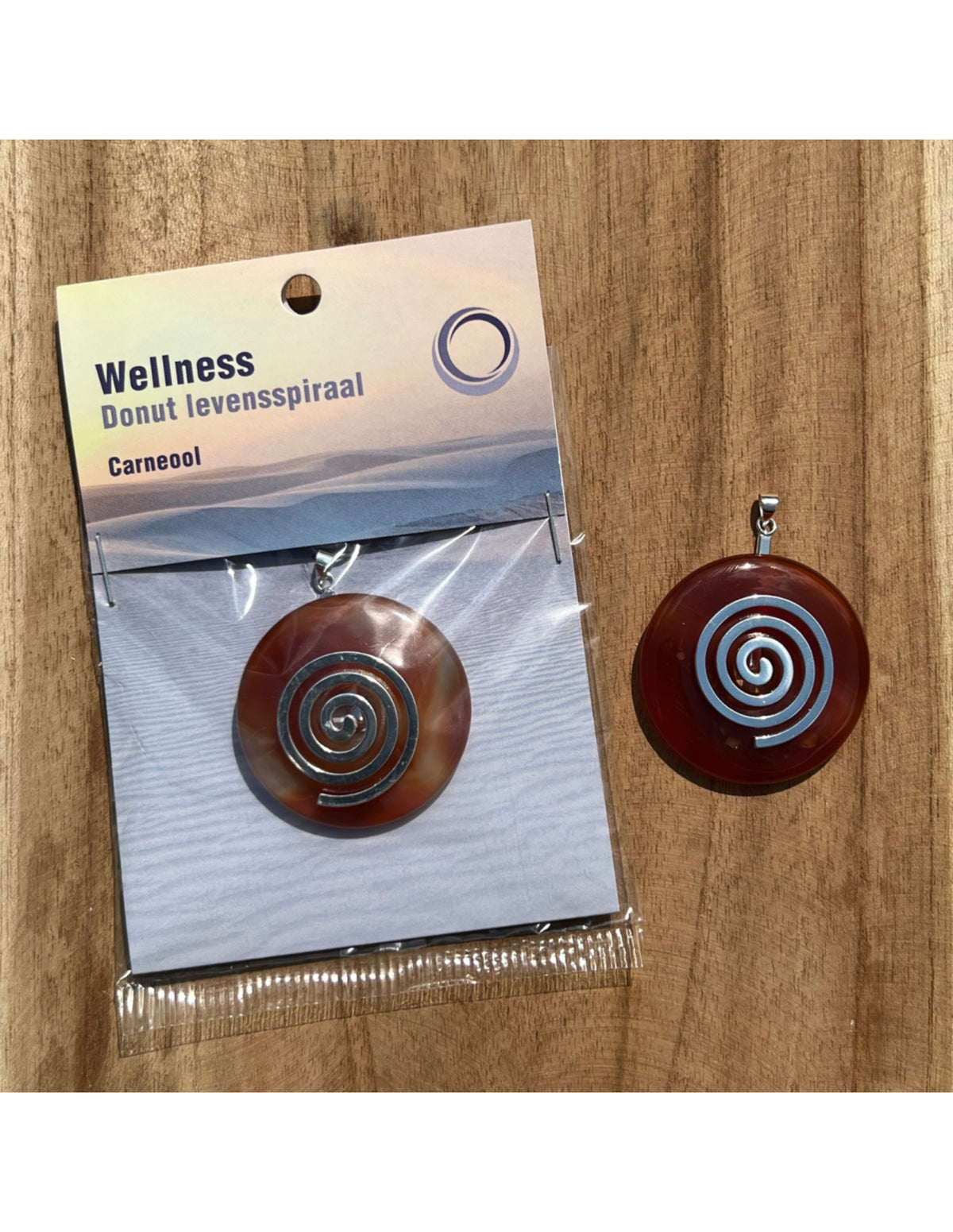 Karneol donut med levensspiral, 4 cm
