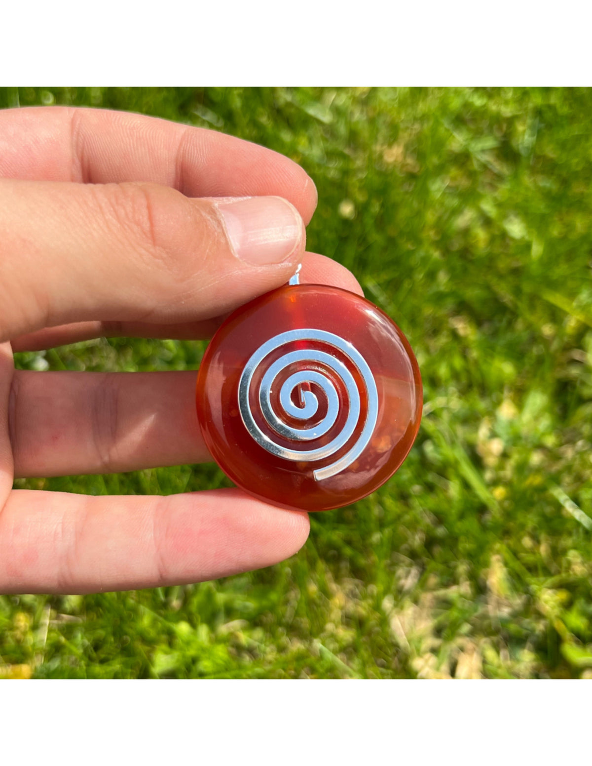 Karneol donut med levensspiral, 4 cm