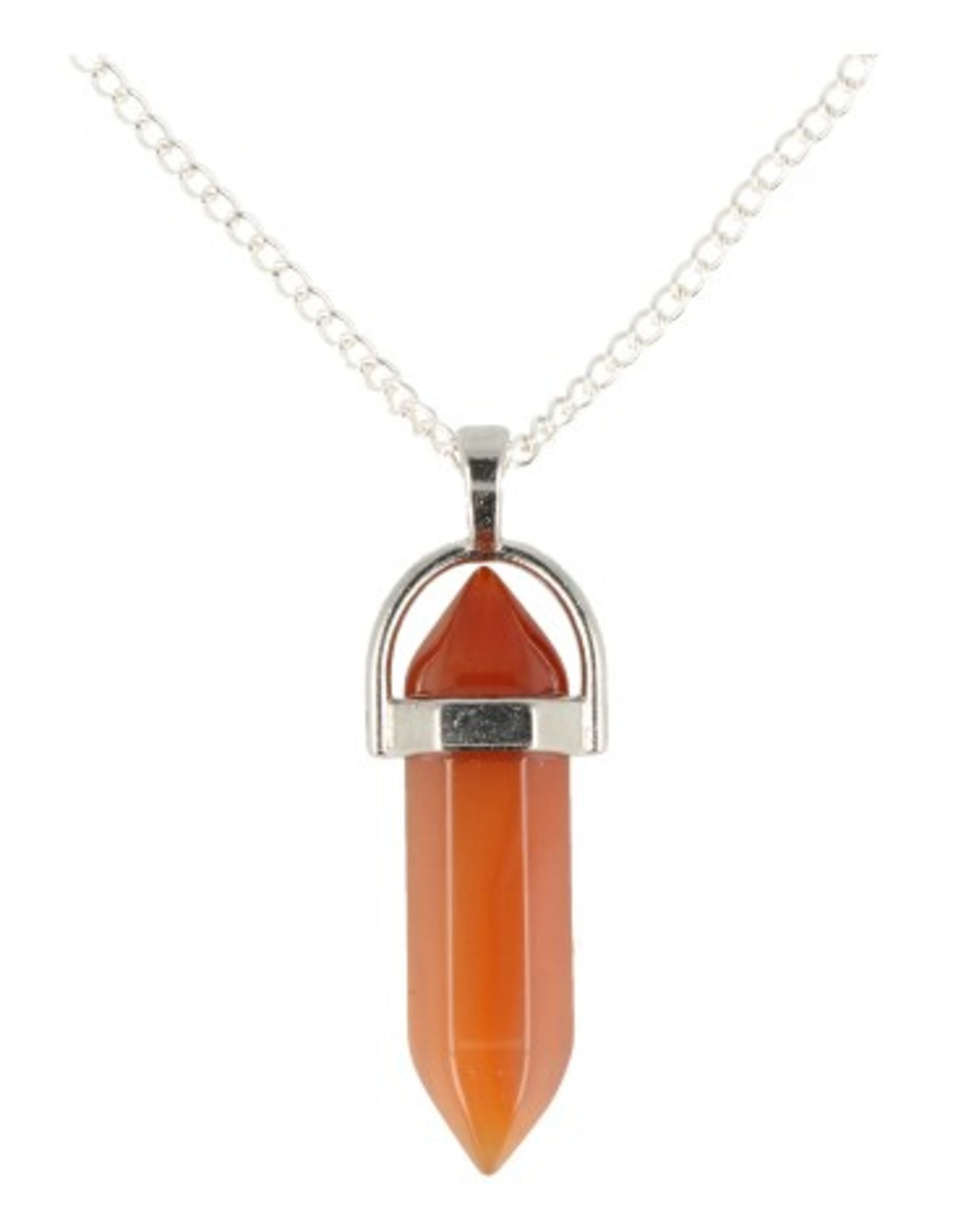 Karneol hänge, dubbelspets, 4 cm, silverfärgad infattning