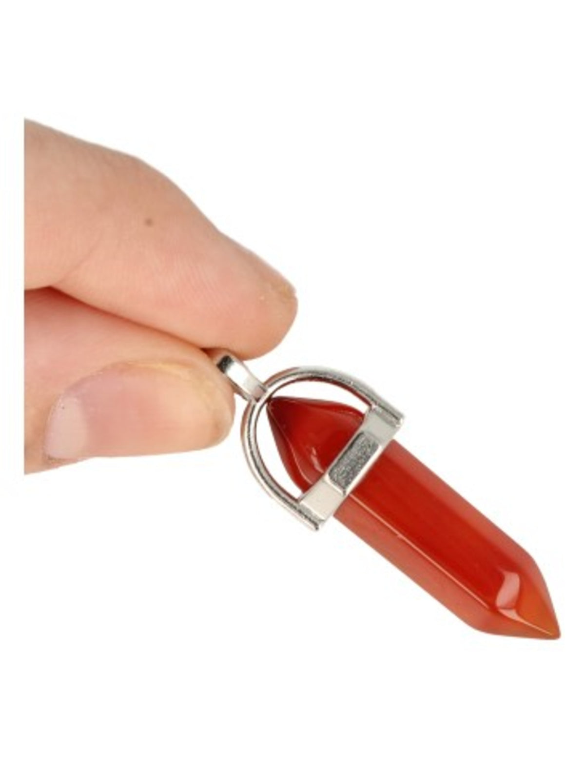 Karneol hänge, dubbelspets, 4 cm, silverfärgad infattning