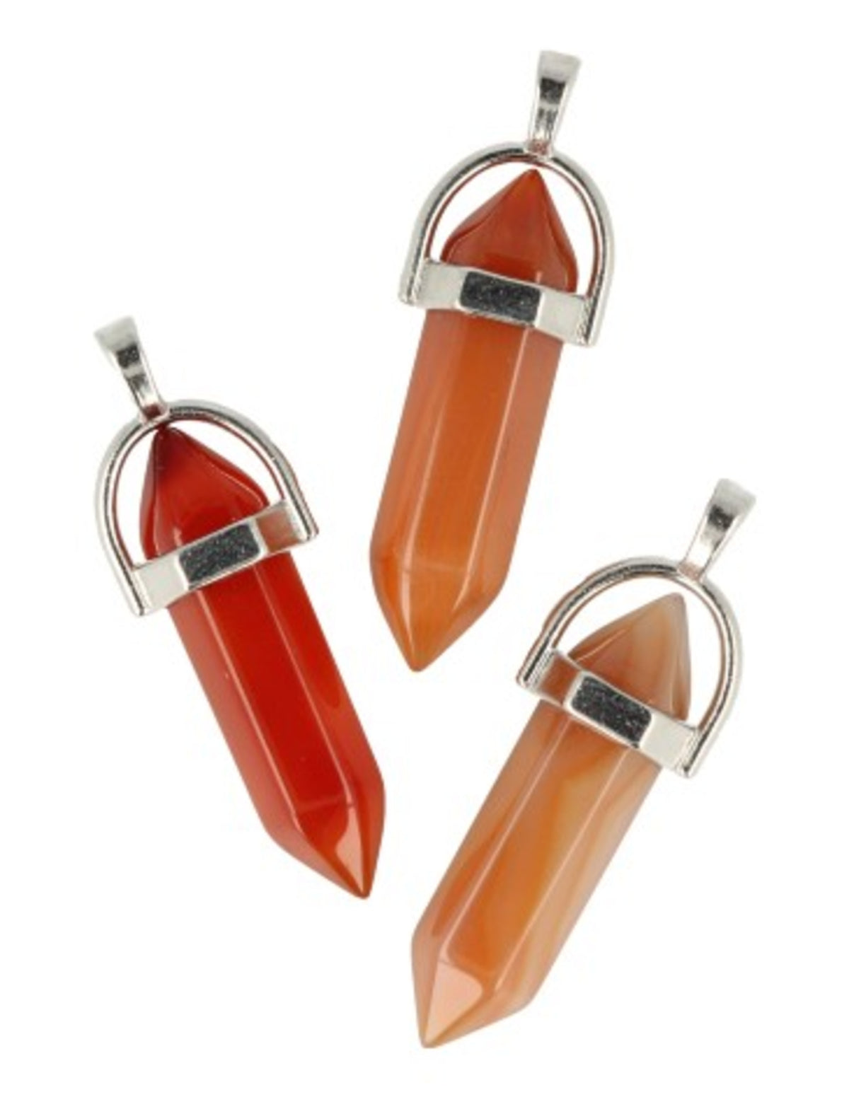 Karneol hänge, dubbelspets, 4 cm, silverfärgad infattning
