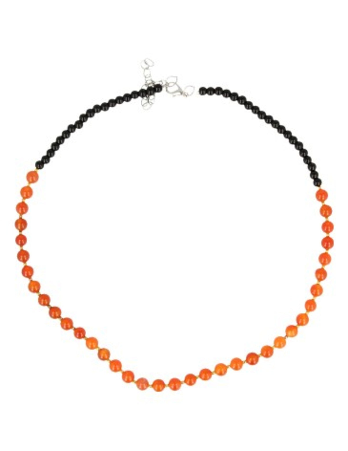 Karneol halsband med svarta glaspärlor, 44 cm, justerbart
