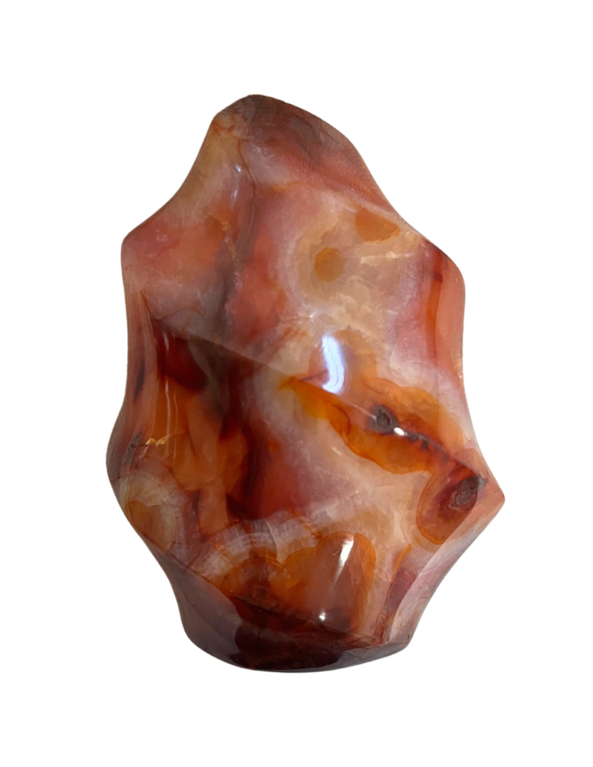 Karneol skulptur i flamform, 11 cm, 545 g, nr 02