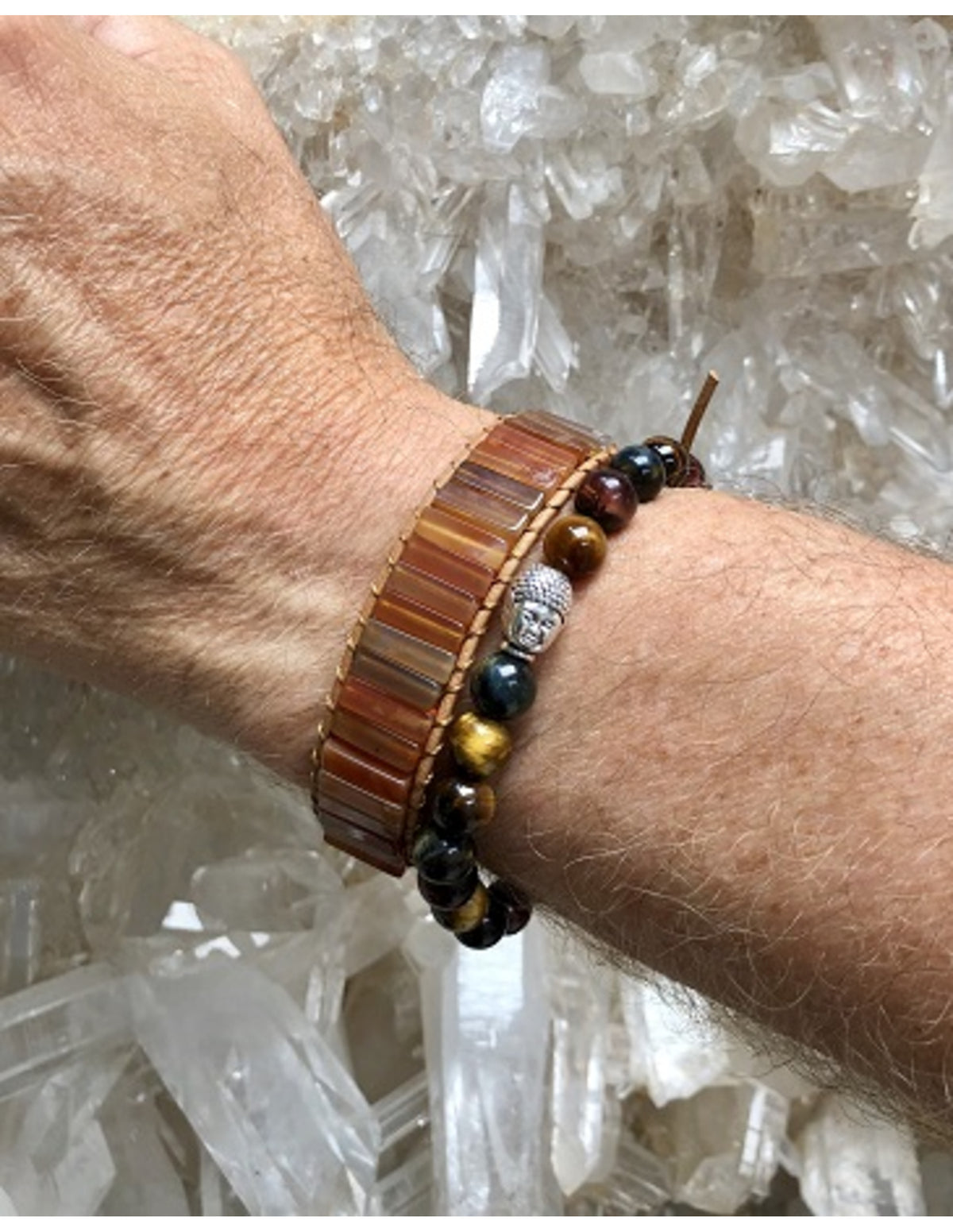 Karneol armband i läder, gipsy-stil, 20, 22 eller 25 cm