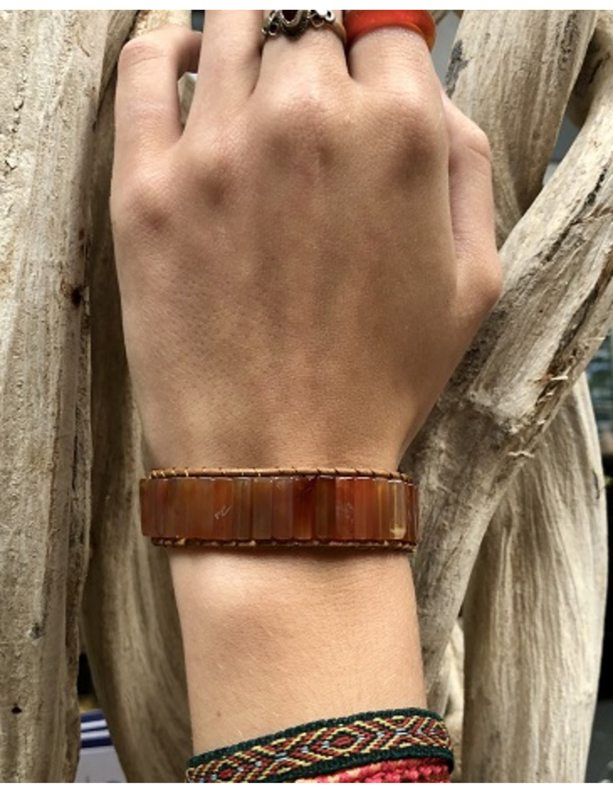 Karneol armband i läder, gipsy-stil, 20, 22 eller 25 cm