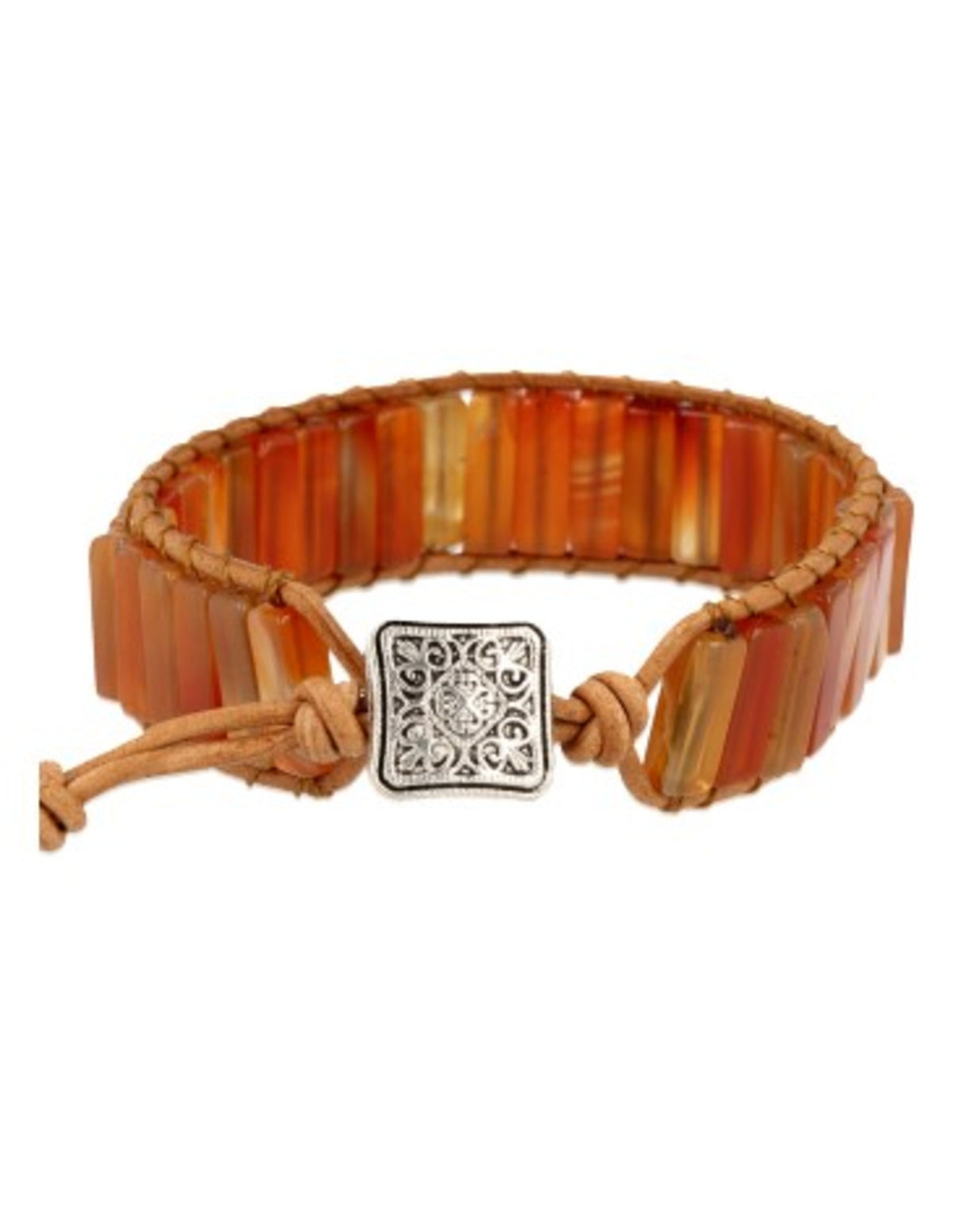 Karneol armband i läder, gipsy-stil, 20, 22 eller 25 cm