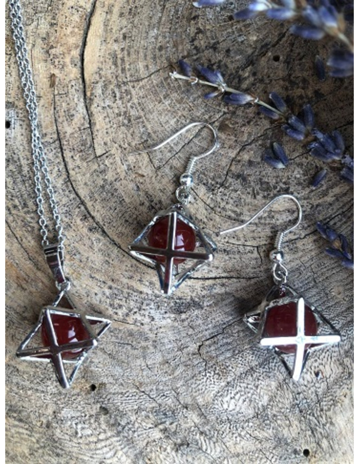 Karneol merkabah smyckesset, hänge och örhängen