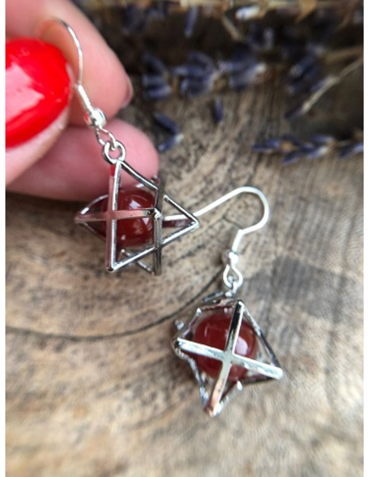 Karneol merkabah smyckesset, hänge och örhängen