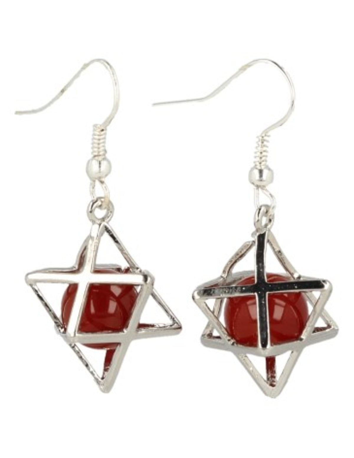 Karneol örhängen, merkabah, orange stenkula, 2,5 cm