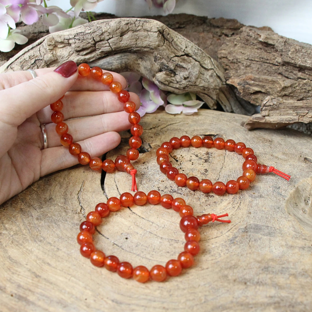 Karneol armband med pärlor, 8 mm, 18 cm