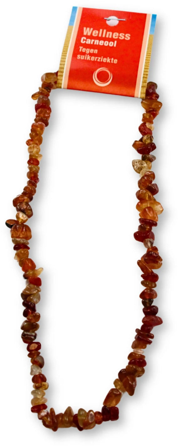 Karneol halsband med splitstenar, 45 cm, På kort