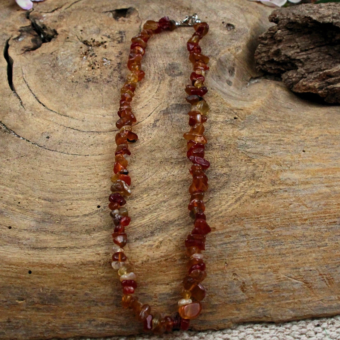 Karneol halsband med splitstenar, 45 cm