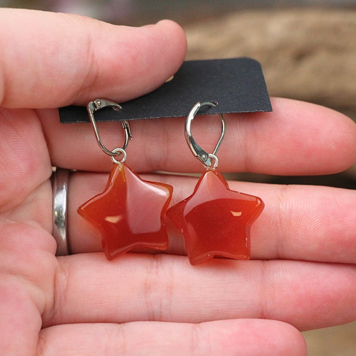 Karneol örhängen, stjärnformade, fashion jewelry