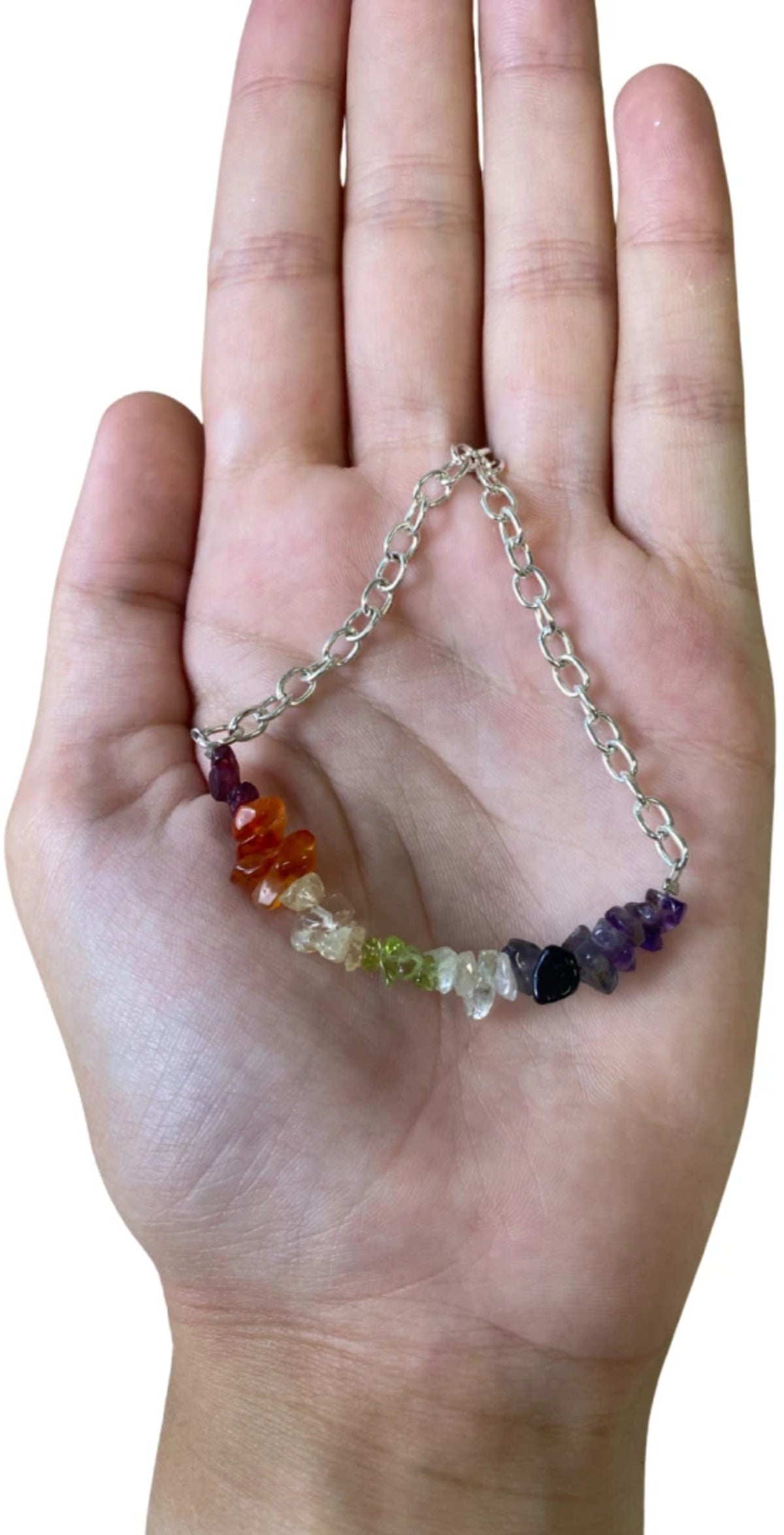 Chakra halsband med splitstenar, försilvrat, justerbart