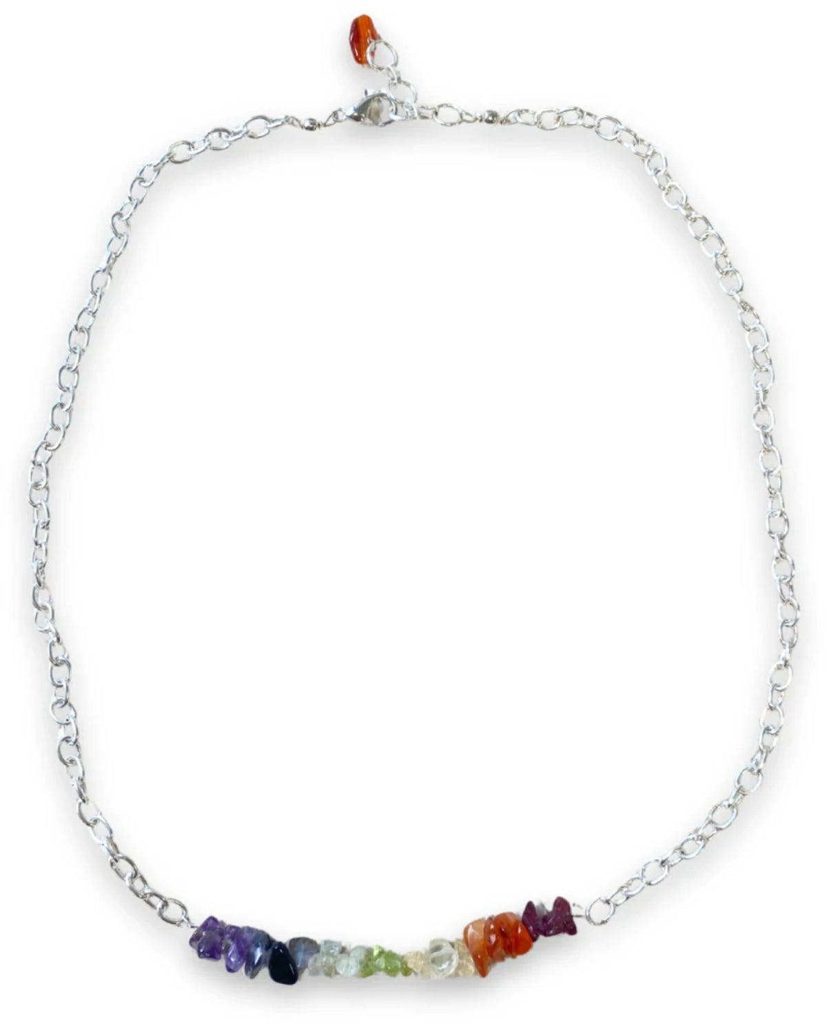 Chakra halsband med splitstenar, försilvrat, justerbart