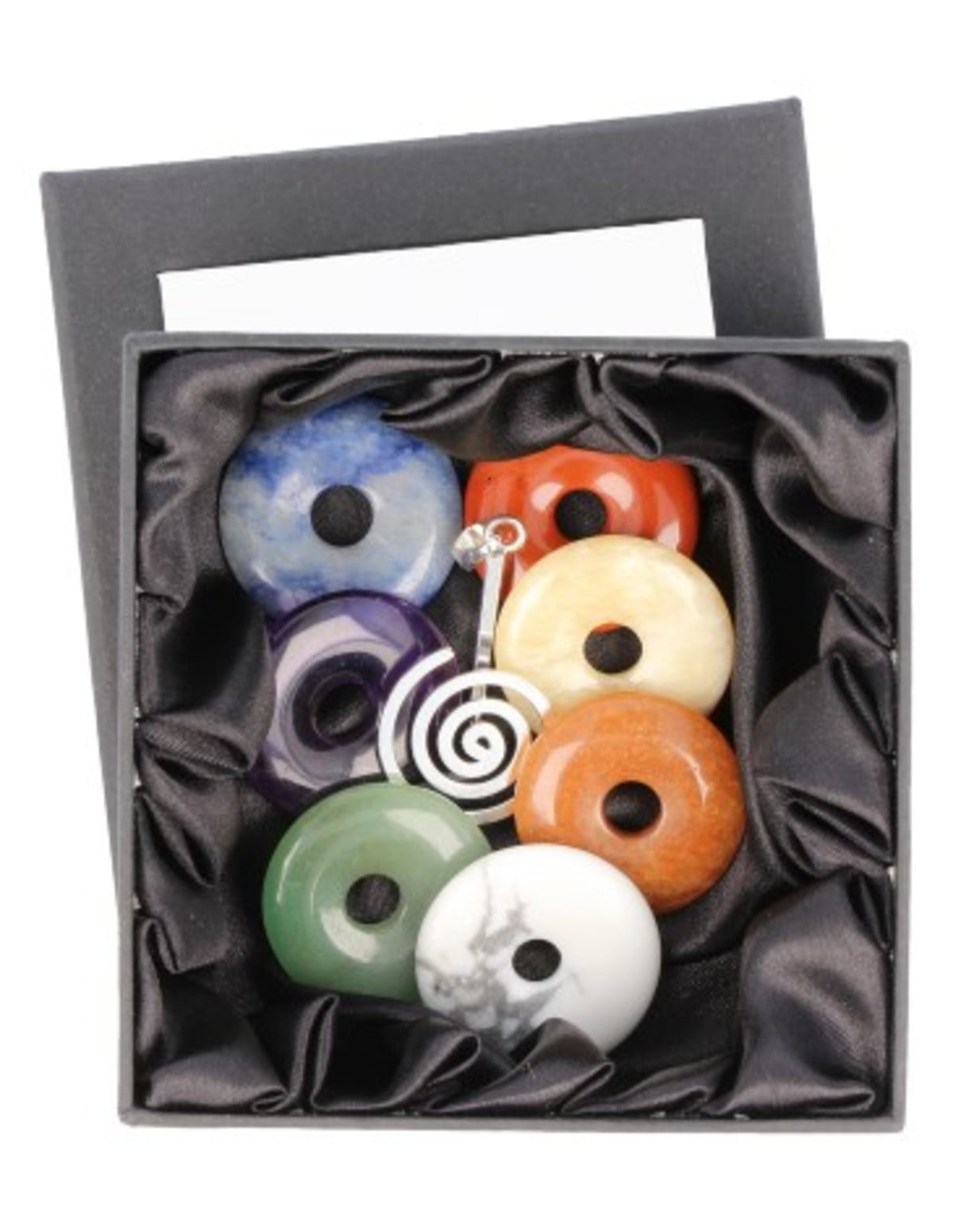 Chakra donut set, 7 stenar i chakrans färger, 30 mm