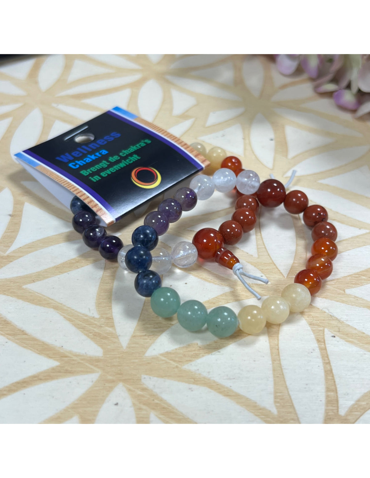 Chakra armband med stenar, pärlor 8 mm, 18 cm