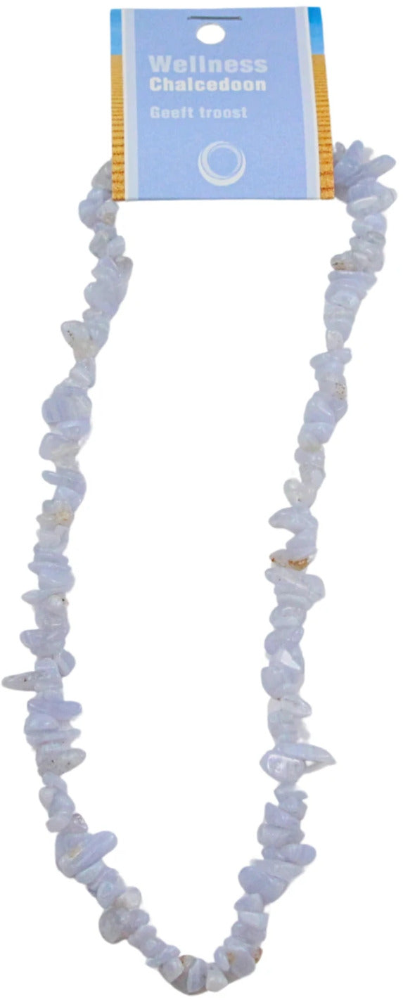 Kalcedon halsband med splitstenar, 45 cm, På kort
