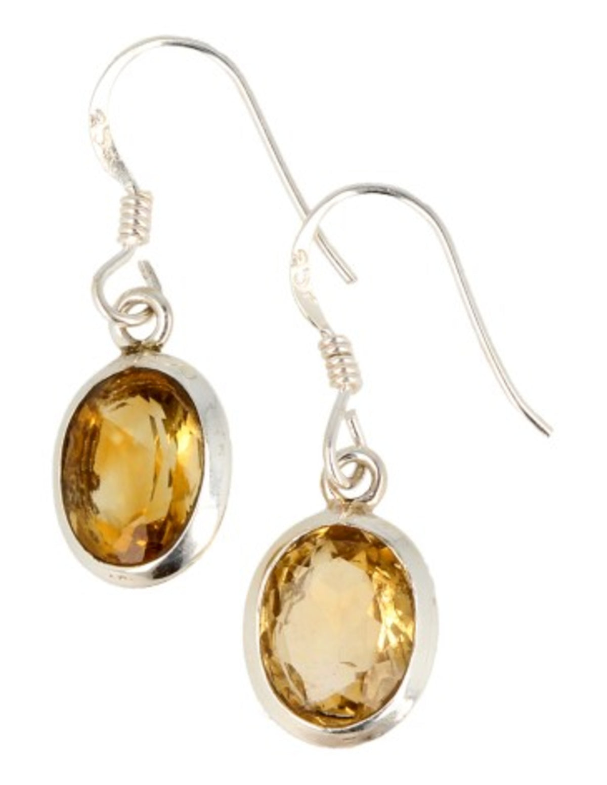 Citrin örhängen i 925 silver, ovala, fasettslipade
