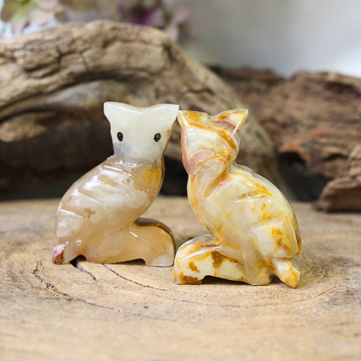 Aragonit uggla, djurfigur i onyxmarmor, 5,3 cm