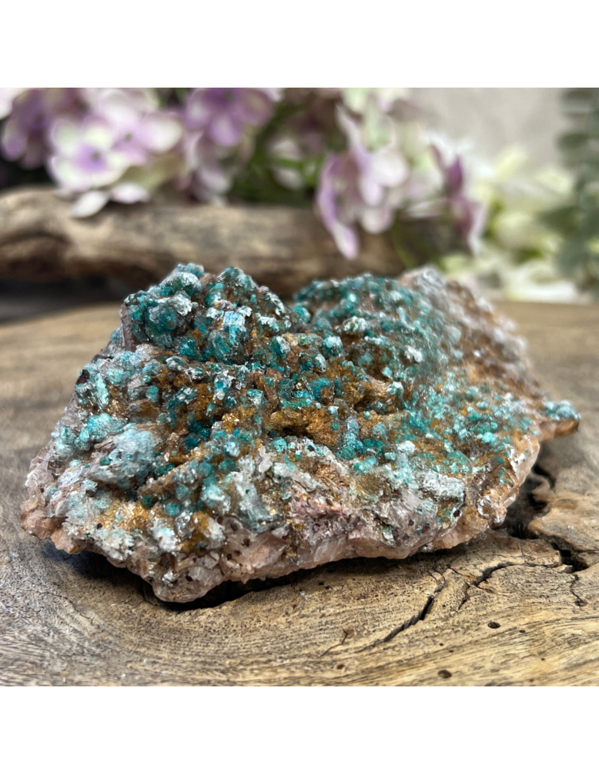 Dolomit med malakit och selenit, mineralprov, 14 cm, nr 04