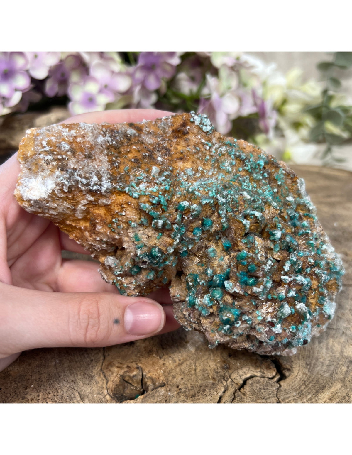 Dolomit med malakit och selenit, mineralprov, 14 cm, nr 04